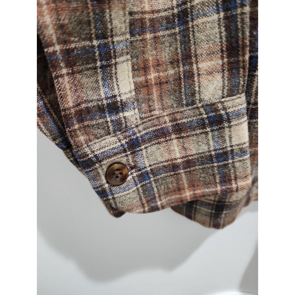 Vintage 1960 60s Pendleton Wool Board Flannel Plaid Loop Collar Flap Pockets L - Picture 6 of 8